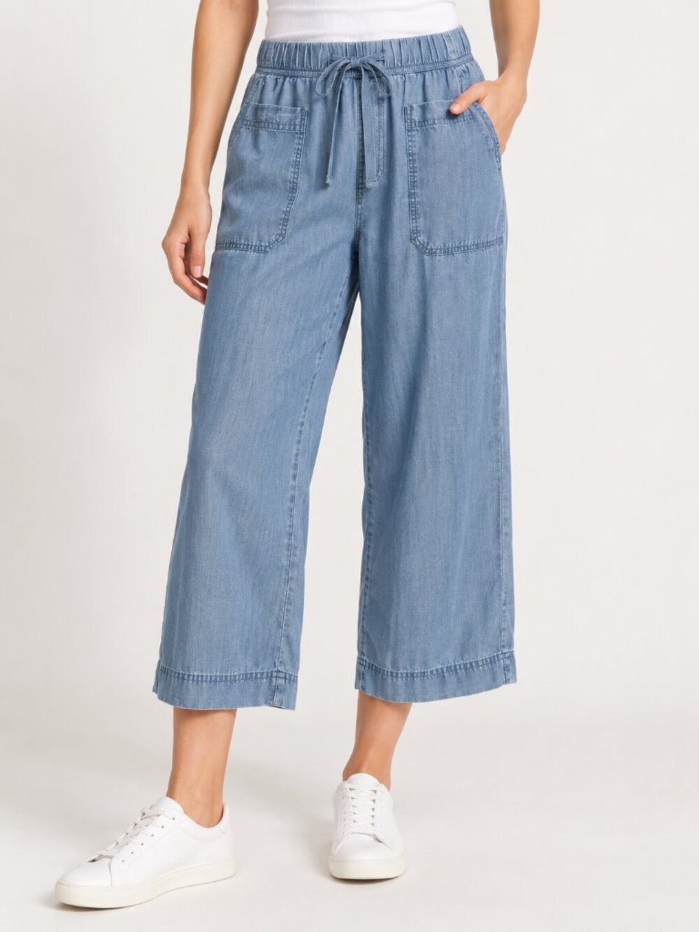 NWT Splendid Small Chambray Wide Leg Crop Pants Lyocell Drawstring